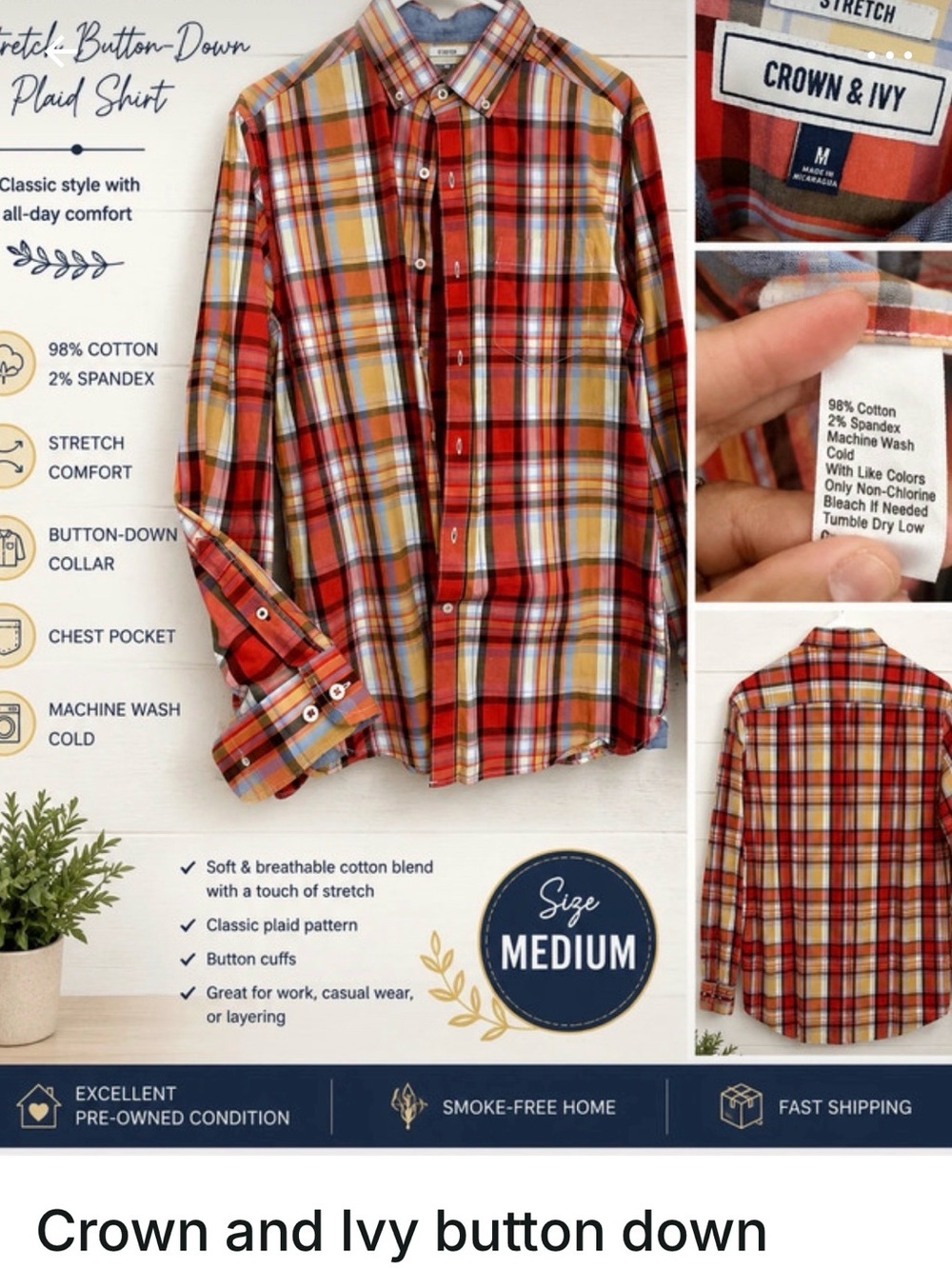 crown & ivy Red, Yellow and White Plaid Button-Down Shirt